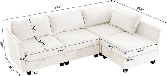 ORRD Corner Modular Sectional Sofa Set, Convertible L Shaped Couch with Storage, 4 Seater Sofa Modular for Living Room, Office (Beige)