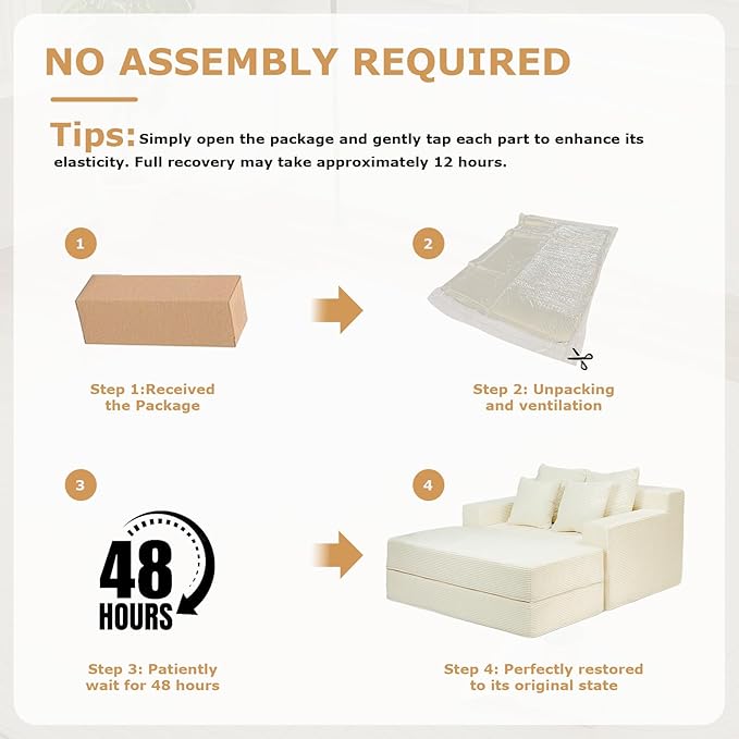 cidludto Convertible Futon Sofa Bed with Ottoman, 5 in 1 Folding Couch Bed Loveseat, Corduroy Boneless Couch with Deep Seat for Living Room Chaise Lounge Chair Indoor, No Assembly Required, Beige