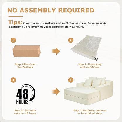 cidludto Convertible Futon Sofa Bed with Ottoman, 5 in 1 Folding Couch Bed Loveseat, Corduroy Boneless Couch with Deep Seat for Living Room Chaise Lounge Chair Indoor, No Assembly Required, Beige