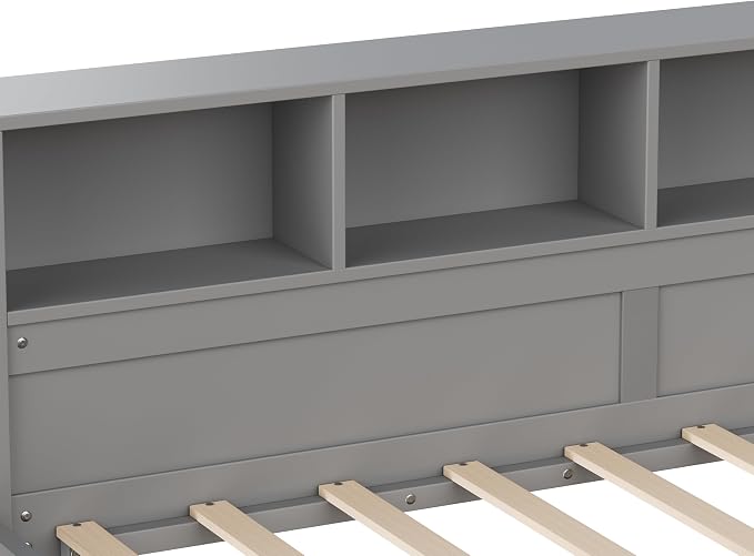 Bellemave L Shaped Corner Bed for 2 Kids, Double Twin Platform BedFrame with Storage Drawers and Shelves, Gray
