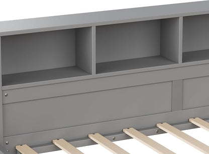 Bellemave L Shaped Corner Bed for 2 Kids, Double Twin Platform BedFrame with Storage Drawers and Shelves, Gray