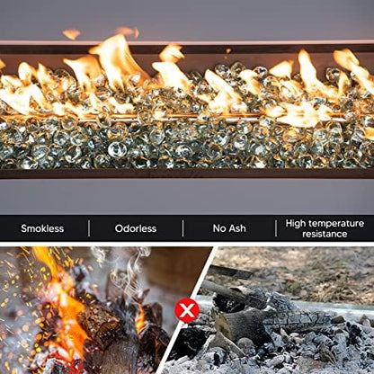 Mr. Fireglass 10 Pounds Diamond Fire Glass, 1 inch High Luster Reflective Fire Pit Glass Rocks for Propane & Natural Gas Fire Pits Fireplace & Lanscape, Crystal Ice (Pack of 3)