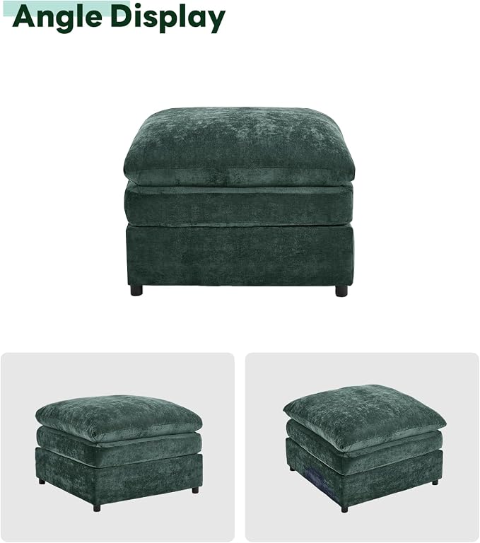 Iroomy 25" Chenille Ottoman, 9.5" Thick Cushion, Upholstered Footrest Modern Footstool & Bench for Living Room, Bedroom, Green