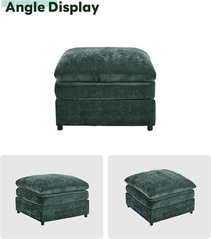 Iroomy 25" Chenille Ottoman, 9.5" Thick Cushion, Upholstered Footrest Modern Footstool & Bench for Living Room, Bedroom, Green