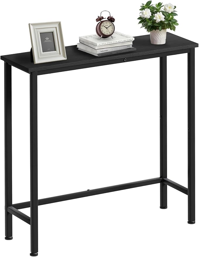 Narrow Console Table, 29.5" Small Entryway Table, Thin Hallway Tables, Slim Sofa Side Tables for Hallway, Living Room, Bedroom, Foyer, Wood-Grained Black