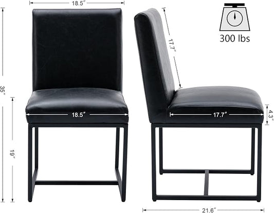 VESCASA Faux Leather Upholstered Dining Chairs with Black Metal Frame, Mid Century Modern Padded Kitchen Chair with Adjustable Foot Pads for Restaurant, Dining Room, Set of 2, Black