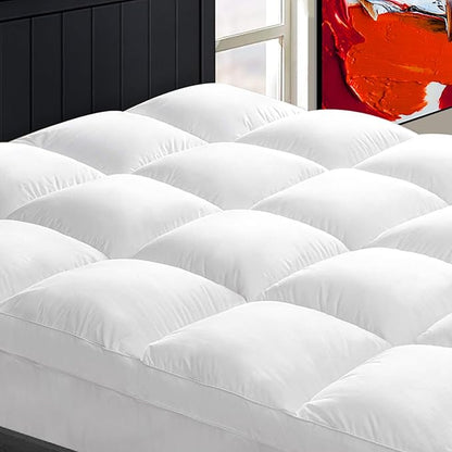 Mattress Topper Full XL for Back Pain, Extra Thick Mattress Pad Cover, Plush Pillow Top, Deep Elastic Pocket, White, 54"X80"+20"