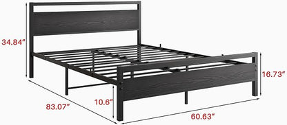 BOFENG Black Queen Size Bed Frames with Wood Headboard,Heavy Duty Metal Platform Bed Frame with Storage No Box Spring Needed,Strong Steel Slats Support,Noise Free