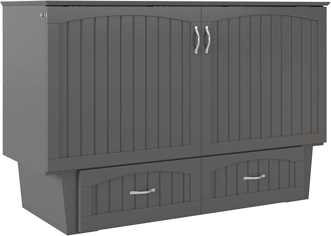 AFI, Nantucket Queen Murphy Bed Chest with Mattress, Storage Drawer and Built-In USB Charger, Grey