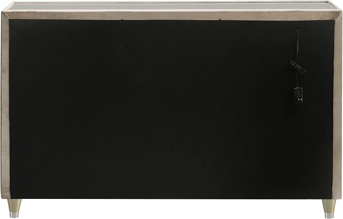 Coaster Home Furnishings - Lorient - Wood and Velvet - 8-Drawer Dresser with LED Lighting, Quilted Fronts and Crystal Knobs - Bedroom - Ivory and Camel - 222663