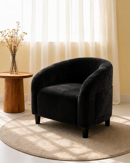GarveeHome Accent Chair Club Chair Cozy Armrest Upholstered Velvet Barrel Chair with Solid Legs for Living Room Bedroom Study Waiting Room(Black)