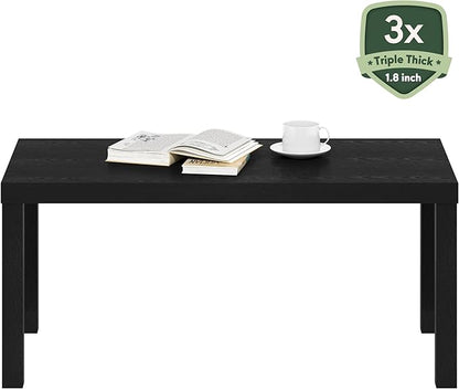 Furinno CLASSIC Coffee Table, Modern Rectangle Printer Stand, Black | 1.8" Triple Thick Tabletop, Toolless Assembly, Side Table, for Living Room, Home Office