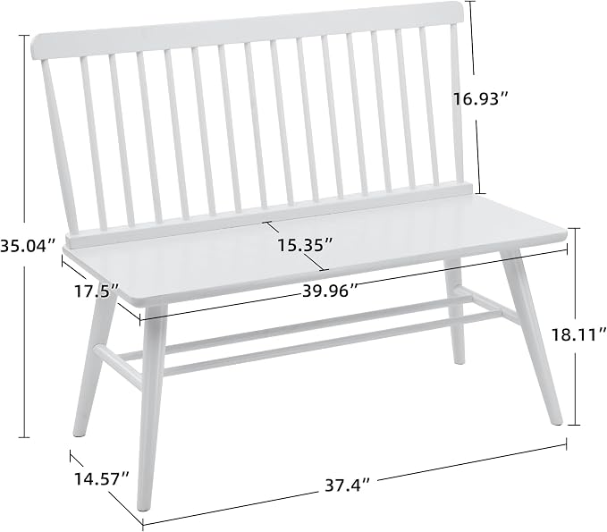 DUHOME Entryway Dining Bench with Spindle Back Farmhouse Wood Windsor Bench for Foyer Balcony Living Room White