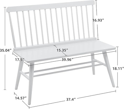 DUHOME Entryway Dining Bench with Spindle Back Farmhouse Wood Windsor Bench for Foyer Balcony Living Room White