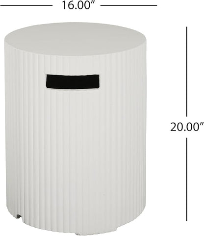 GDFStudio Propane Tank Cover Outdoor MgO Tank Holder Ribbed-Cylindrical Shape Tank Storage Hideaway Side Table for Gas Fire Pits Gas Tank Holder Storage for 20 lb Propane Tanks, 16" x 20" White