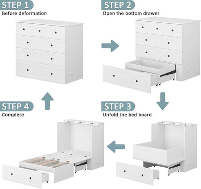 LIVAUVEAD Twin Murphy Bed with Built-in Charging Station, Space-Saving Murphy Bed Chest Twin with Drawer, Foldable, for Home Office Guest Room Bedroom White