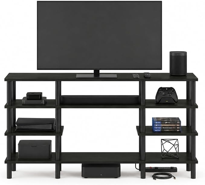 Furinno Turn-N-Tube 4-Tier Multipurpose Wide Shelf TV Stand, Espresso/Black