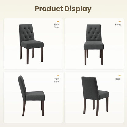 Upholstered Dining Chairs Set of 6 - Modern Parsons Kitchen & Dining Room Chair with Diamond Tufted Back, Solid Wooden Legs for Apartment, Café, Vanity