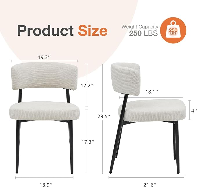 Sweetcrispy Dining Chairs Set of 4, Boucle Fabric Modern Mid Century Round Kitchen Chairs with Curved Backrest & Metal Legs for Vanity, Living Room - Modern Beige
