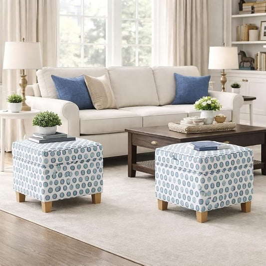 HomePop 18" Classic Square Storage Ottoman - Green Medallion Ikat Print