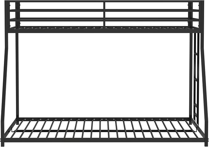 EMKK Twin Over Full Bunk Bed for Adults, Metal Bunk Beds Twin Over Full Size for Teens Dorm Bedroom Guest Room,Heavy Duty Bunk Beds with Ladder and Safety Full Length Guardrail (Black A)