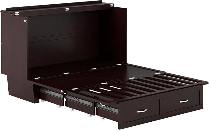 AFI, Monroe Queen Murphy Bed Chest with 6" Mattress, Storage Drawer & Built-in USB Charger, Espresso