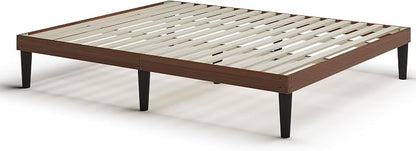 Yumori 12.9 Inch Minimalist Style Queen Size Bed Frame, Wood Platform Bed with Wood Slat Support, No Box Spring Needed, Easy Assembly, Walnut