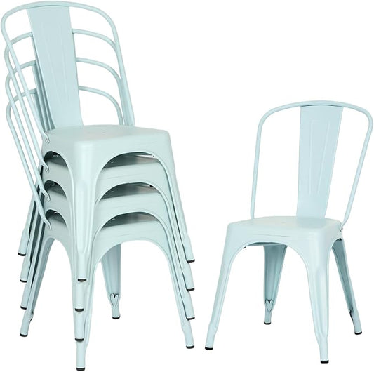 FDW | Set of 4 Metal Dining Chairs | Blue | Stackable Tolix Side Chairs with Backrest | Scratch-Resistant | Non-Slip Feet | Indoor/Outdoor Use | 330 lbs Capacity | Ideal for Kitchen & Restaurant