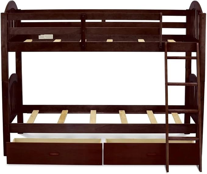 East West Furniture VEB-08-TA Hardwood Bunk Beds for Compact Spaces with Ladder and Two Drawers, Java Finish