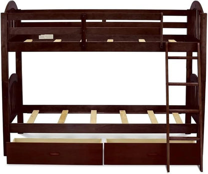 East West Furniture VEB-08-TA Hardwood Bunk Beds for Compact Spaces with Ladder and Two Drawers, Java Finish