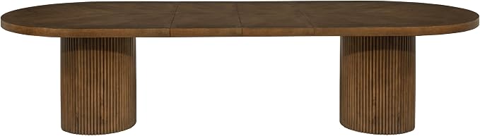 Dobby 90"-123" Extendable Oval Wooden Dining Table, Brown | Mid Century Modern, Double Pedestal Base, For 6 People, Large