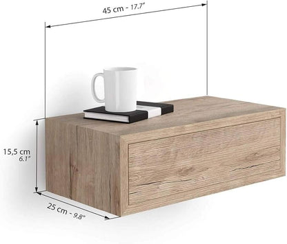 Mobili Fiver, Riccardo Floating nightstand, Oak, 17.7" x 9.8" x 6.1 ", Melamine-Finished, Modern Bedside Table, End Table, Italian Furniture