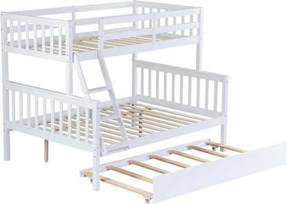 Harper & Bright Designs Convertible Wood Twin-Over-Full Bunk Bed with Trundle and Ladder - Can Be Divided Into Two Platform Beds, White