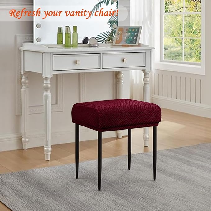 Levoberg Bar Stool Cover Rectangle Stretch Counter Height Barstool Slipcovers Rectangular Vanity Stool Cover Kitchen Counter Saddle Seat Cover for Wooden Metal Bench Set of 2 Wine red