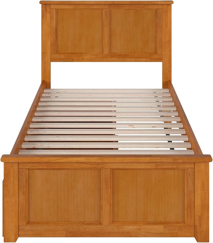AFI, Madison Twin XL Platform Bed with Matching Footboard & Storage Drawers, Light Toffee