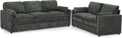 2 Pieces Chenille Sofa Set w/Two Throw Pillows, Upholstered Loveseat & 3 Seater Sofa w/Comfortable Back Cushions, Modern 2-Seat & 3-Seat w/High-Density Foam for Living Room, Apartment, Grey