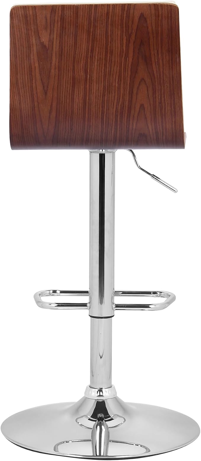 Armen Living Aubrey Barstool in Cream Faux Leather, Walnut Wood and Chrome Finish