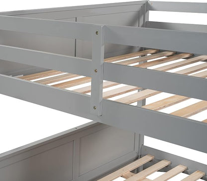 Bellemave Bunk beds Full Over Full with Twin Size Trundle, Low bunk Bed for Kids Adults and Teenagers，Gray