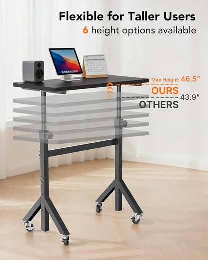 ErGear Small Standing Desk Adjustable Height, 6 Height Settings Up to 46.5″, Walking Pad Desk with Triangular Leg Design, Smooth Mobility with Lockable Wheels, Standing Desk for Walking Pad, Black