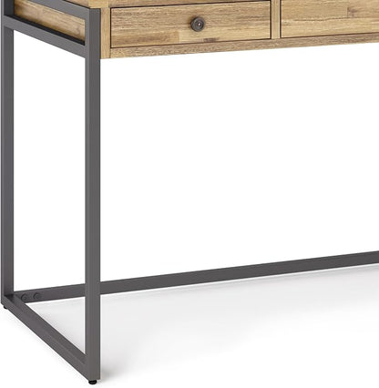 SIMPLIHOME Ralston Desk - 60 Inch Wide Solid Acacia Wood and Metal Writing Desk in Distressed Golden Wheat, Modern Industrial Home Office Computer Table with 2 Drawers and Flip-Down Keyboard Tray