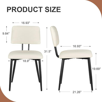 VECELO Dining Chairs Set of 2, Modern Upholstered Kitchen Chairs with Faux Leather Cushion Seat & Metal Legs for Kitchen, Living Room, Tufted Backrest Design, Beige
