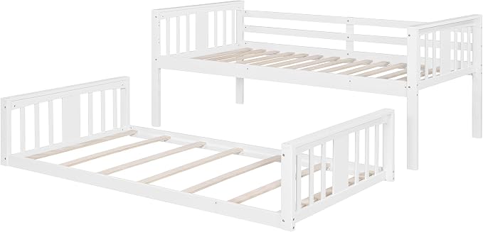 Merax Twin Over Twin Bunk Bed with Ladder, White