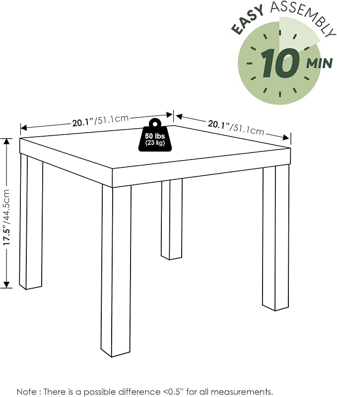 Furinno Classic Living Room Table Set of 3, Modern Rectangle Coffee Table with 2 Square Side Tables, End Tables, 1.8 Inch Thick Tabletop for Living Room, Home Office, Black