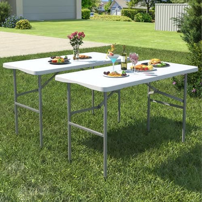 2 Pack Foldable Table 4ft for Camping Party Picnic, School, White
