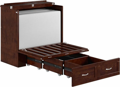 AFI, Hamilton Twin XL Murphy Bed Chest with 6" Mattress, Storage Drawer, and Built-in USB Charger, Walnut
