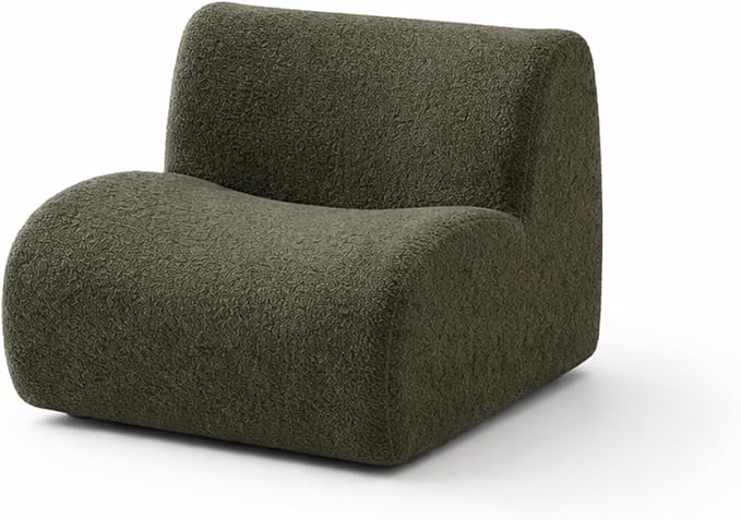 34" Curved Single Sofa Chair, Foam Boneless Sherpa Couch with Deep Seat, Comfy Teddy Sofas for Living Room, Bedroom, Apartment, Modern Sectional Modular Couches – No Assembly, Grey
