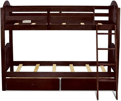 East West Furniture VEB-08-TA Hardwood Bunk Beds for Compact Spaces with Ladder and Two Drawers, Java Finish