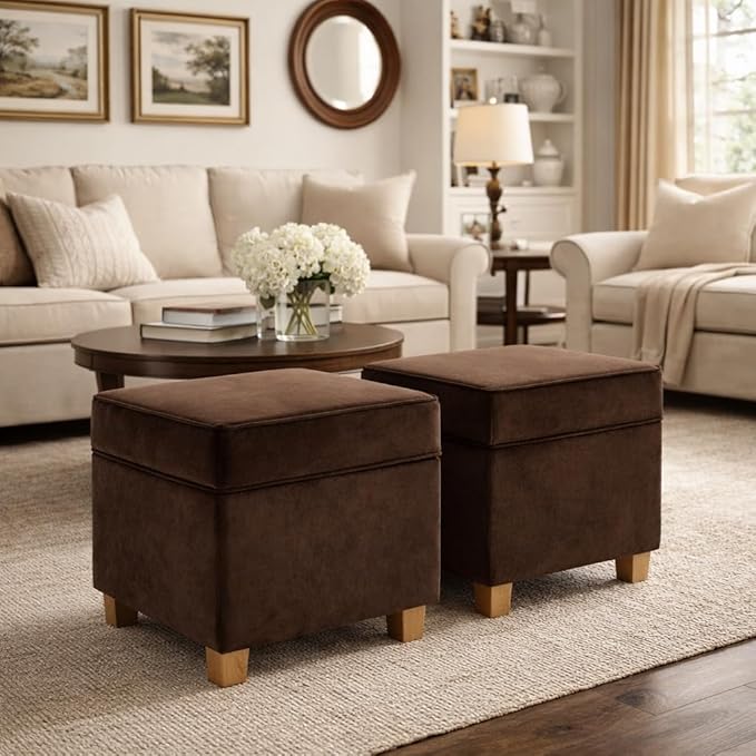 HomePop 18" Classic Square Storage Ottoman - Chocolate Brown Velvet