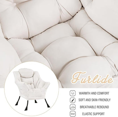 Furlide Lazy Chair for Living Room, Modern Accent Chairs with Armrests, Beige Armchairs with Side Pocket, Cozy Lazy Sofa for Reading, Balcony, Bedroom, Dorm, Small Spaces