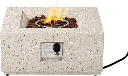 COSIEST Outdoor Propane Fire Pit Coffee Table, 28-inch Terrazzo Square Base Patio Heater w Certified, 40,000 BTU Stainless Steel Burner, Free Lava Rocks and Rain Cover